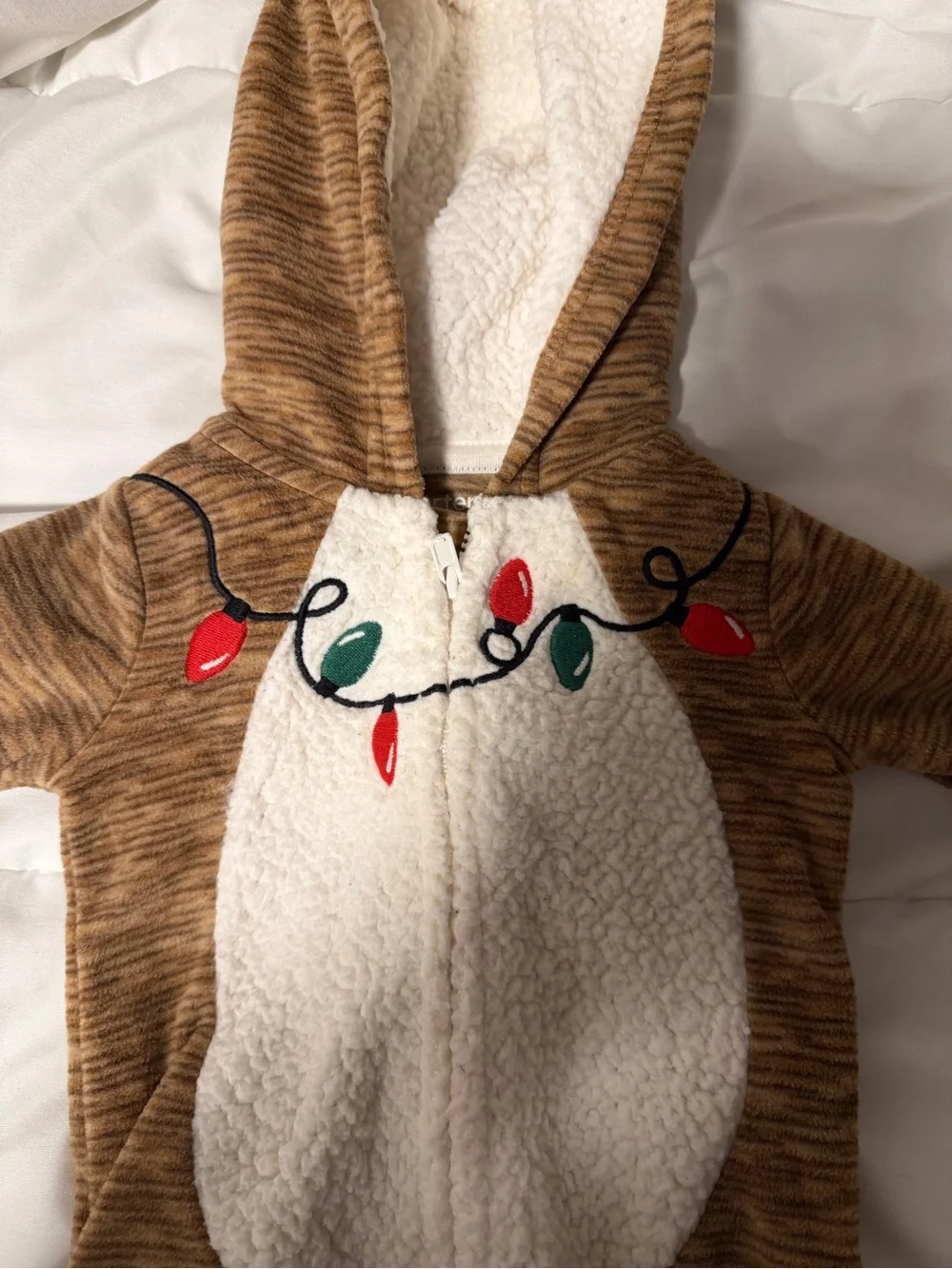 Carter's Brown Reindeer Hooded Footie with Cream Belly and Light-Bulb Trim